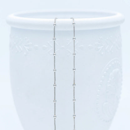 Silver tone Box Chain with 2mm Round Beads, Rhodium plated Brass Ball Chain (#LK-230-2)/ 1 Meter=3.3 ft