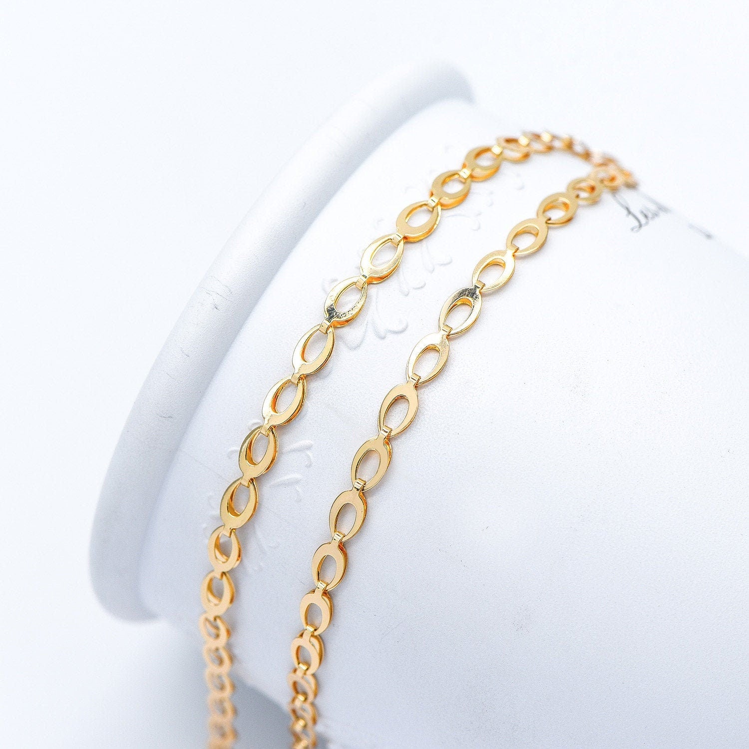 Gold/ Silver tone Specialty Chains, Gold/ Rhodium plated Brass, Link Size 4x8mm, Bulk Chain Wholesale (#LK-232)/ 1 Meter=3.3 ft