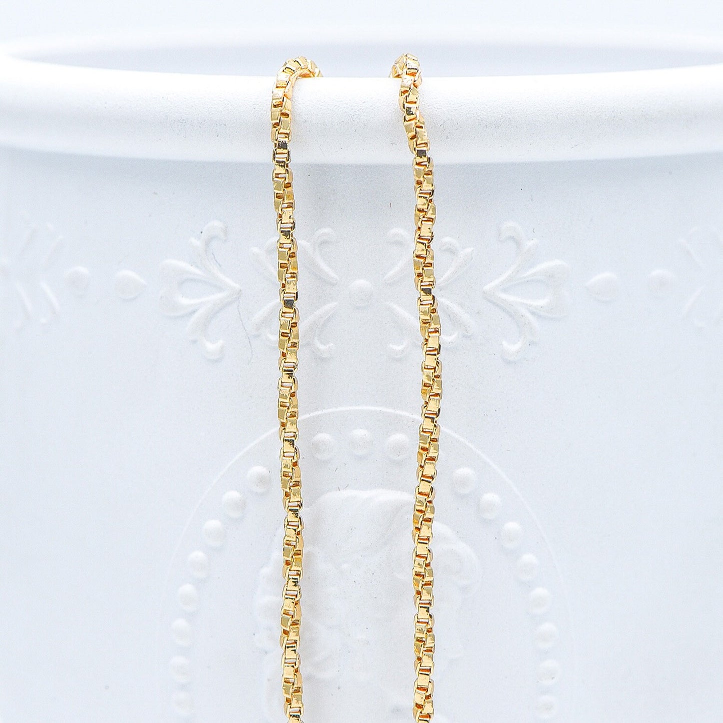 Gold/ Silver Tone Twisted Box Chains 1.8mm, Gold/ Rhodium plated Brass Box Chain Wholesale (#LK-234)/ 1 Meter=3.3 ft