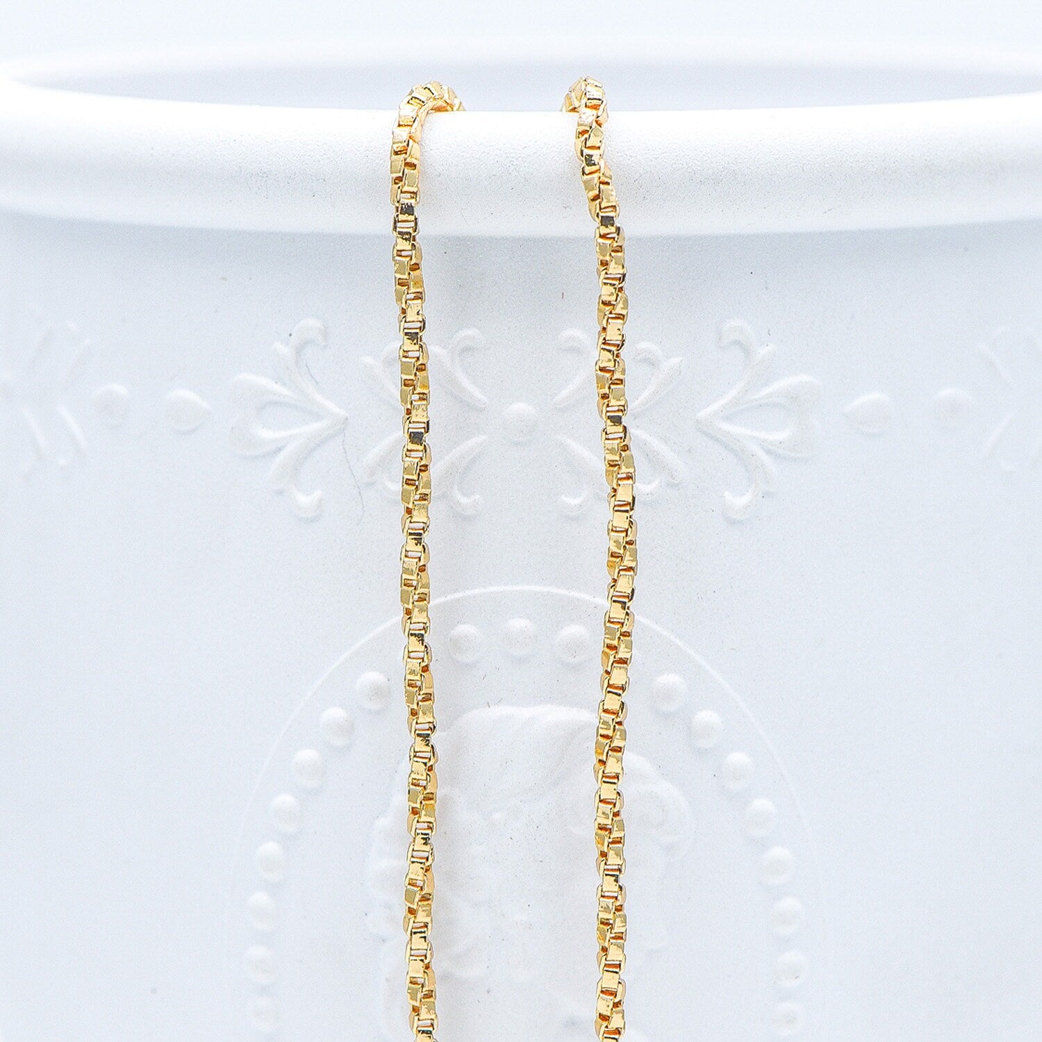 Gold/ Silver Tone Twisted Box Chains 1.8mm, Gold/ Rhodium plated Brass Box Chain Wholesale (#LK-234)/ 1 Meter=3.3 ft