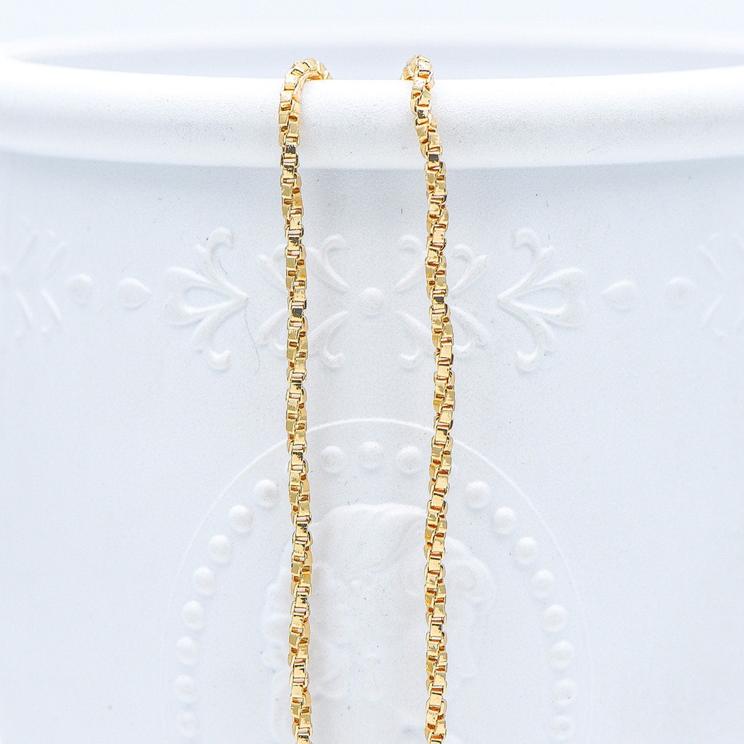 Gold/ Silver Tone Twisted Box Chains 1.8mm, Gold/ Rhodium plated Brass Box Chain Wholesale (#LK-234)/ 1 Meter=3.3 ft