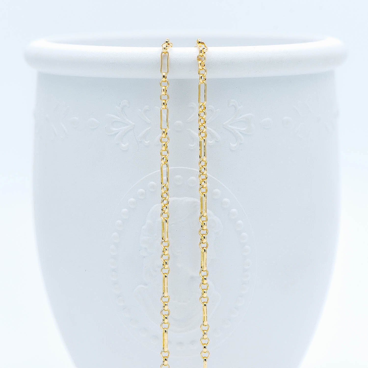 Gold plated Brass Figaro Chains 2.3mm, Long and Short Link Chains (#LK-235-1)/ 1 Meter=3.3 ft