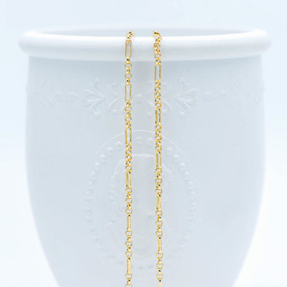 Gold plated Brass Figaro Chains 2.3mm, Long and Short Link Chains (#LK-235-1)/ 1 Meter=3.3 ft