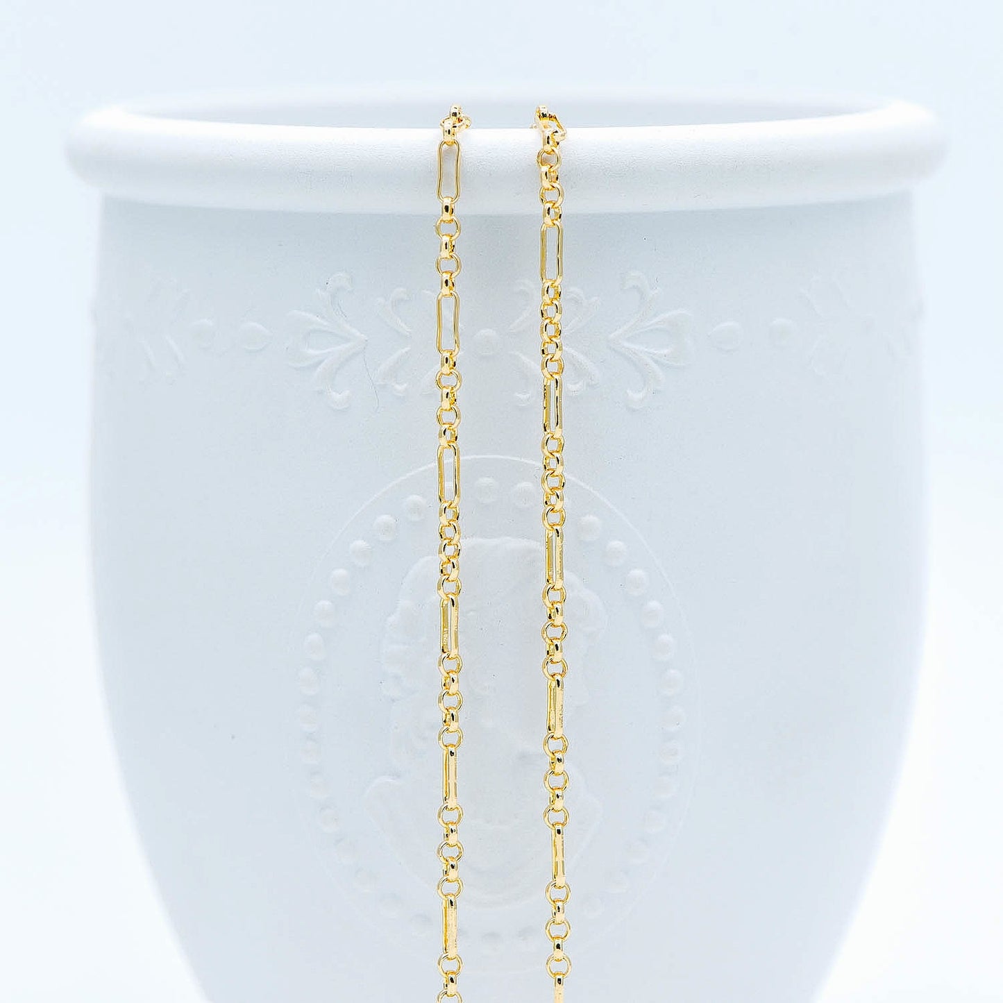 Gold plated Brass Figaro Chains 2.3mm, Long and Short Link Chains (#LK-235-1)/ 1 Meter=3.3 ft