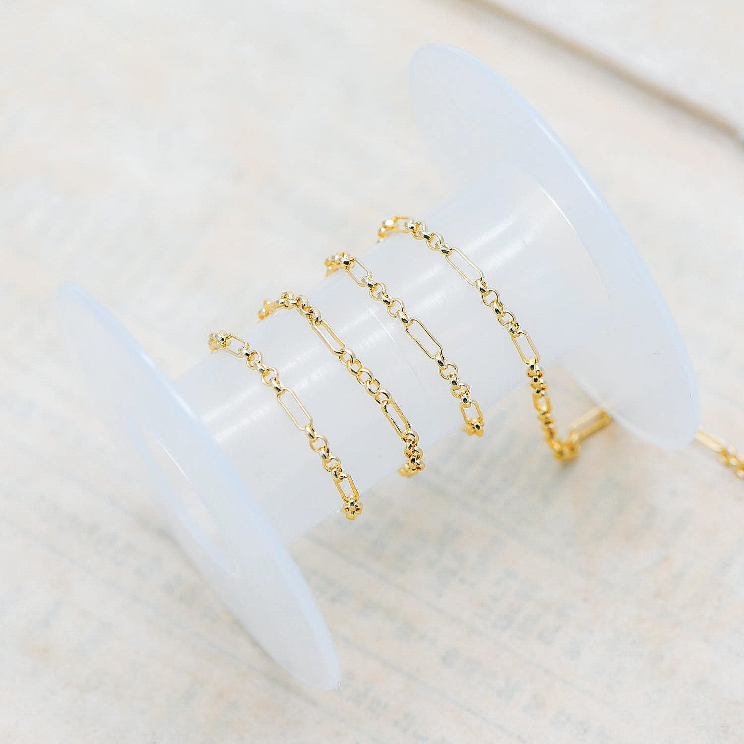 Gold plated Brass Figaro Chains 2.3mm, Long and Short Link Chains (#LK-235-1)/ 1 Meter=3.3 ft