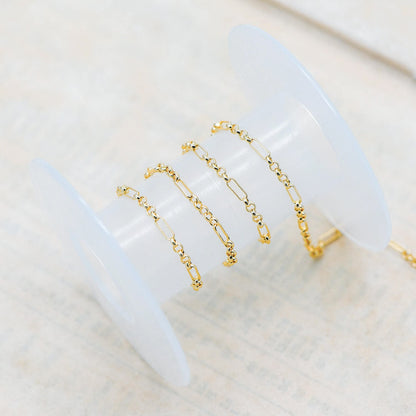 Gold plated Brass Figaro Chains 2.3mm, Long and Short Link Chains (#LK-235-1)/ 1 Meter=3.3 ft