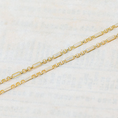Gold plated Brass Figaro Chains 2.3mm, Long and Short Link Chains (#LK-235-1)/ 1 Meter=3.3 ft