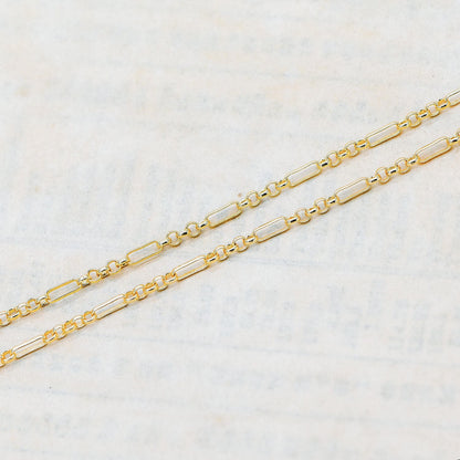Gold plated Brass Figaro Chains 2.3mm, Long and Short Link Chains (#LK-235-1)/ 1 Meter=3.3 ft