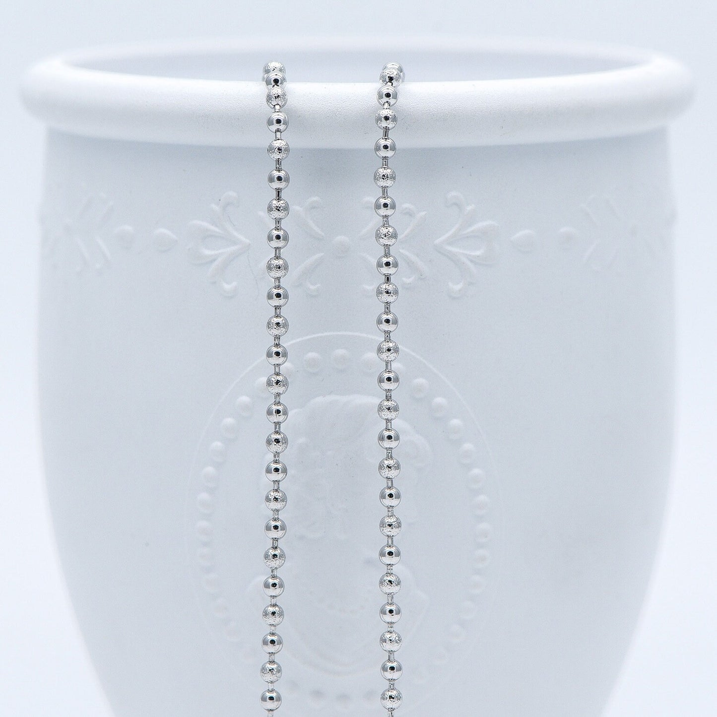 Silver tone Ball Chains 2.5mm, Matte/ Smooth Round Beaded Chain, Necklace Chain Wholesale (#LK-236-2)/ 1 Meter=3.3 ft