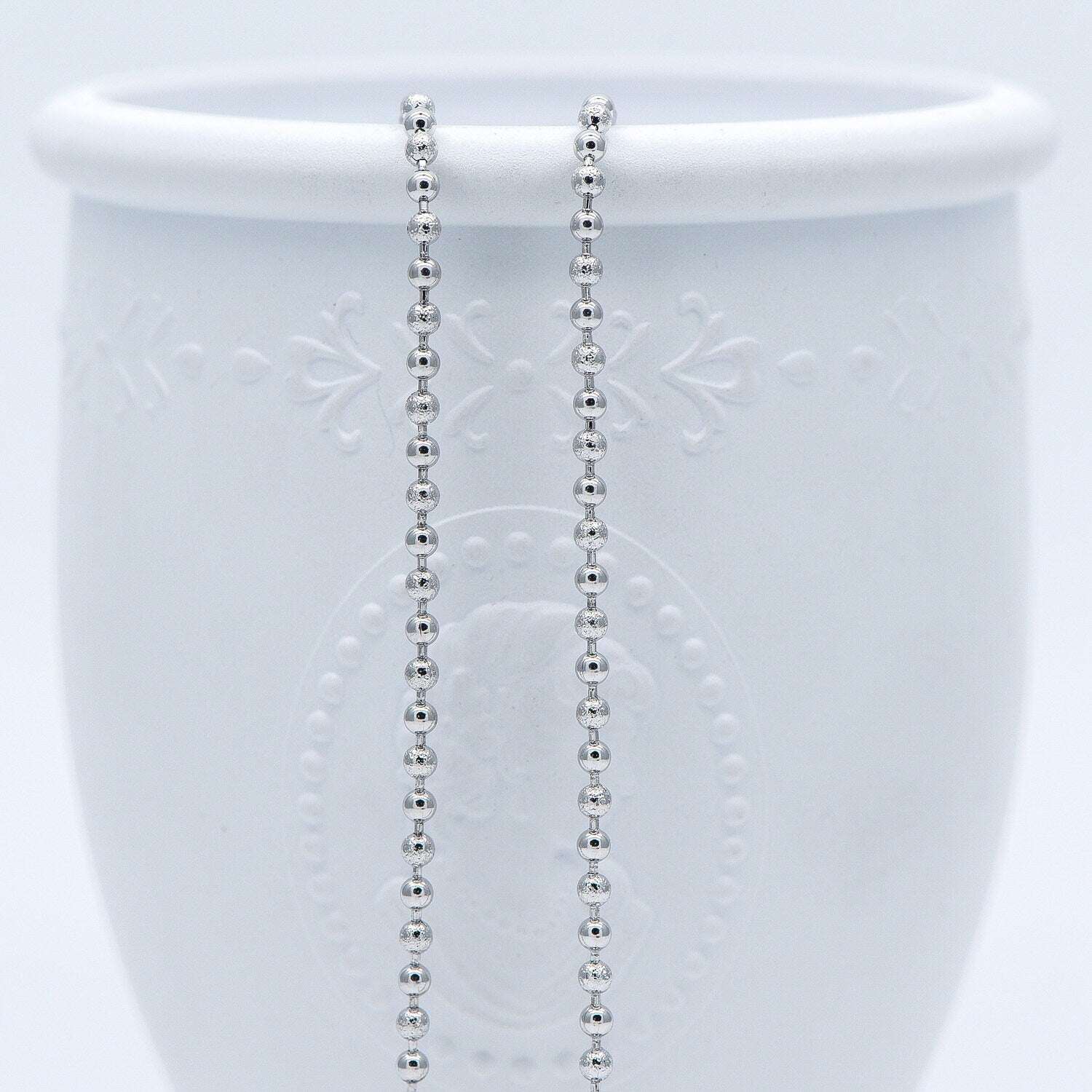 Silver tone Ball Chains 2.5mm, Matte/ Smooth Round Beaded Chain, Necklace Chain Wholesale (#LK-236-2)/ 1 Meter=3.3 ft