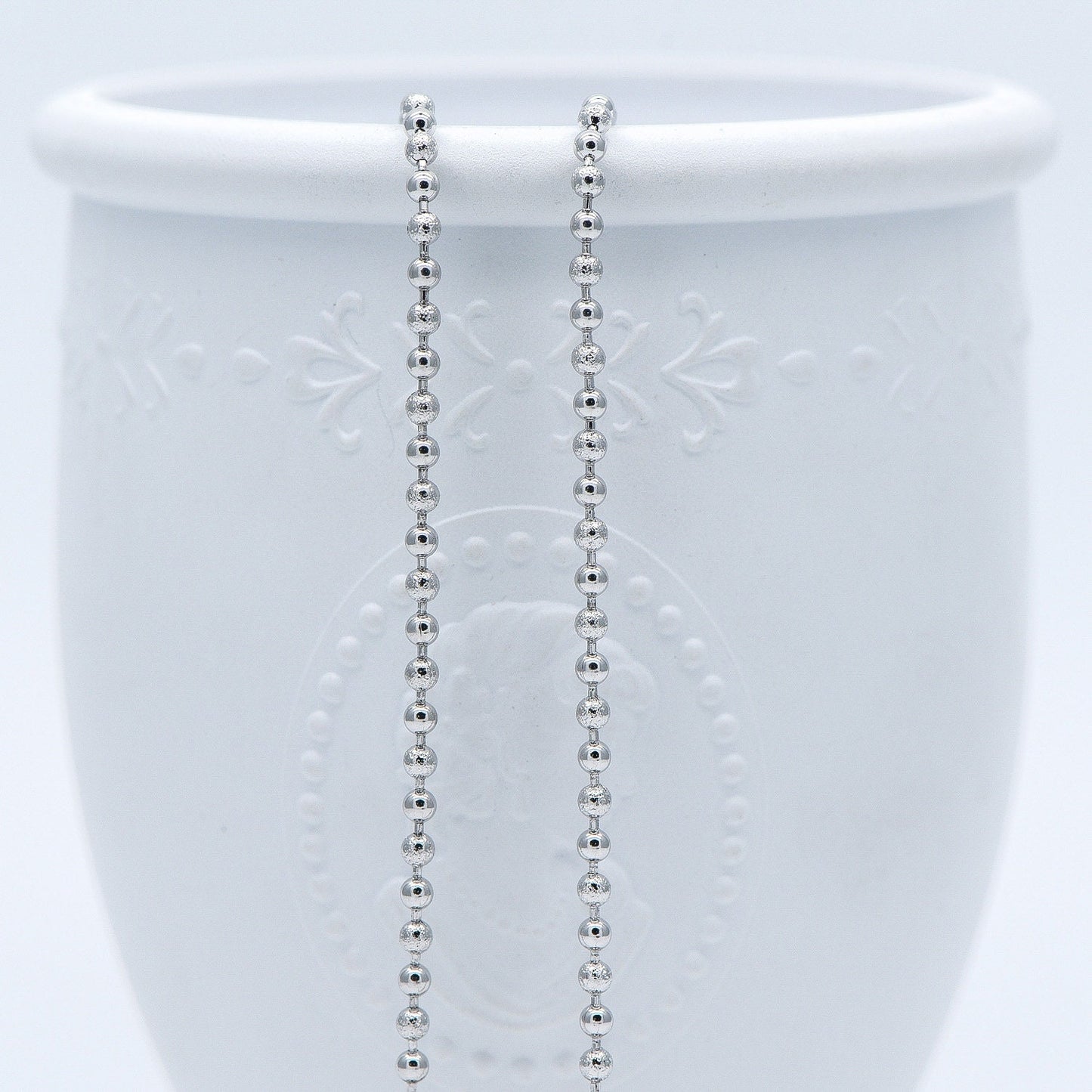 Silver tone Ball Chains 2.5mm, Matte/ Smooth Round Beaded Chain, Necklace Chain Wholesale (#LK-236-2)/ 1 Meter=3.3 ft