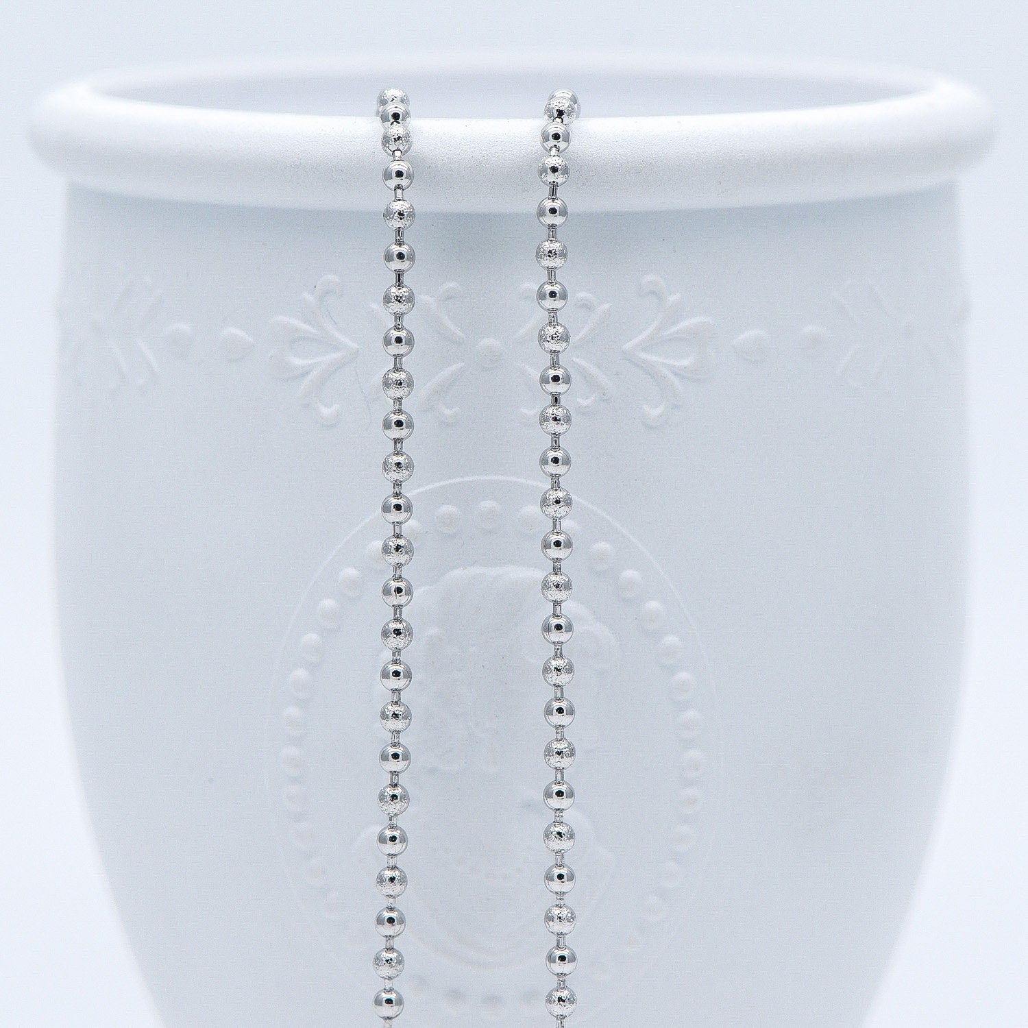 Silver tone Ball Chains 2.5mm, Matte/ Smooth Round Beaded Chain, Necklace Chain Wholesale (#LK-236-2)/ 1 Meter=3.3 ft