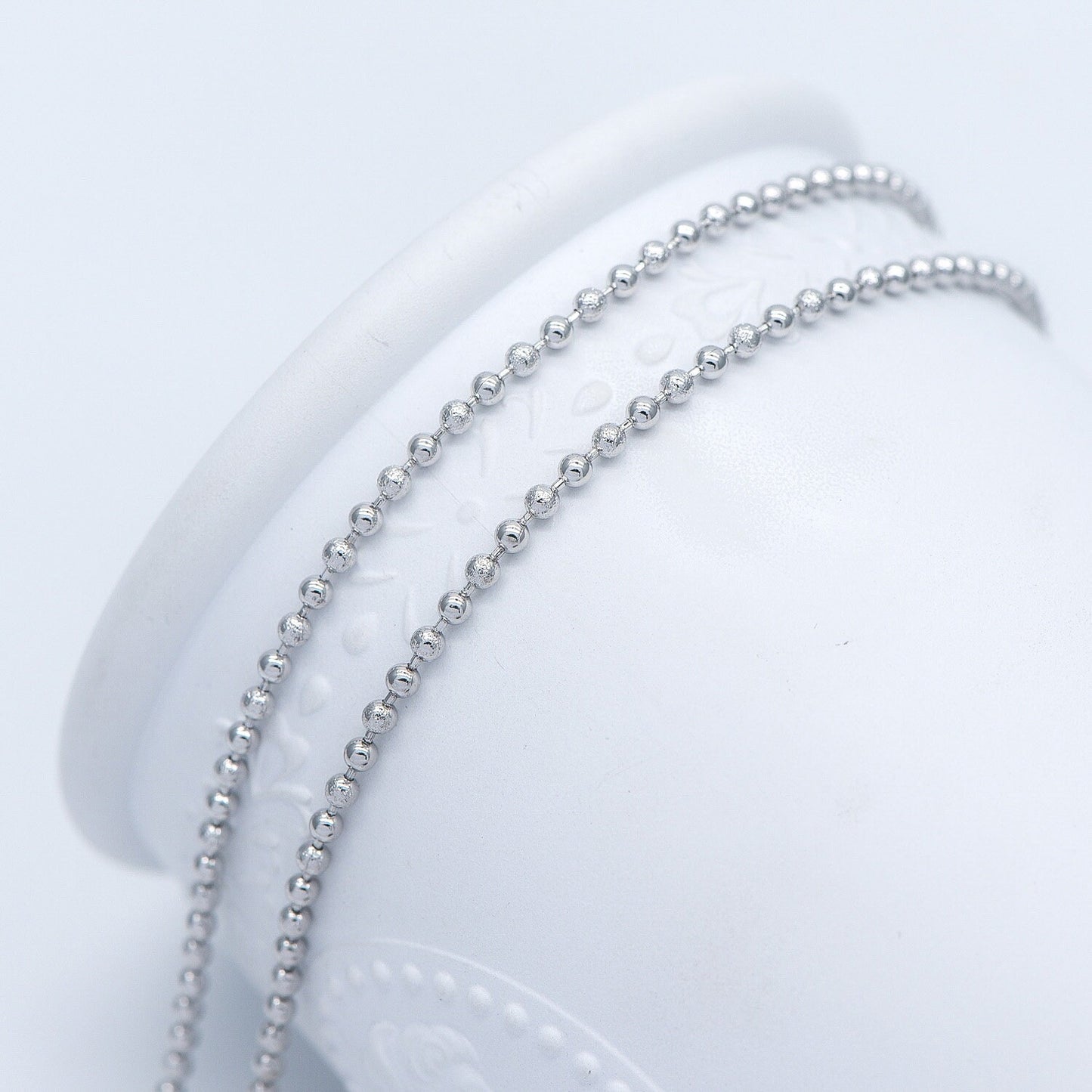 Silver tone Ball Chains 2.5mm, Matte/ Smooth Round Beaded Chain, Necklace Chain Wholesale (#LK-236-2)/ 1 Meter=3.3 ft