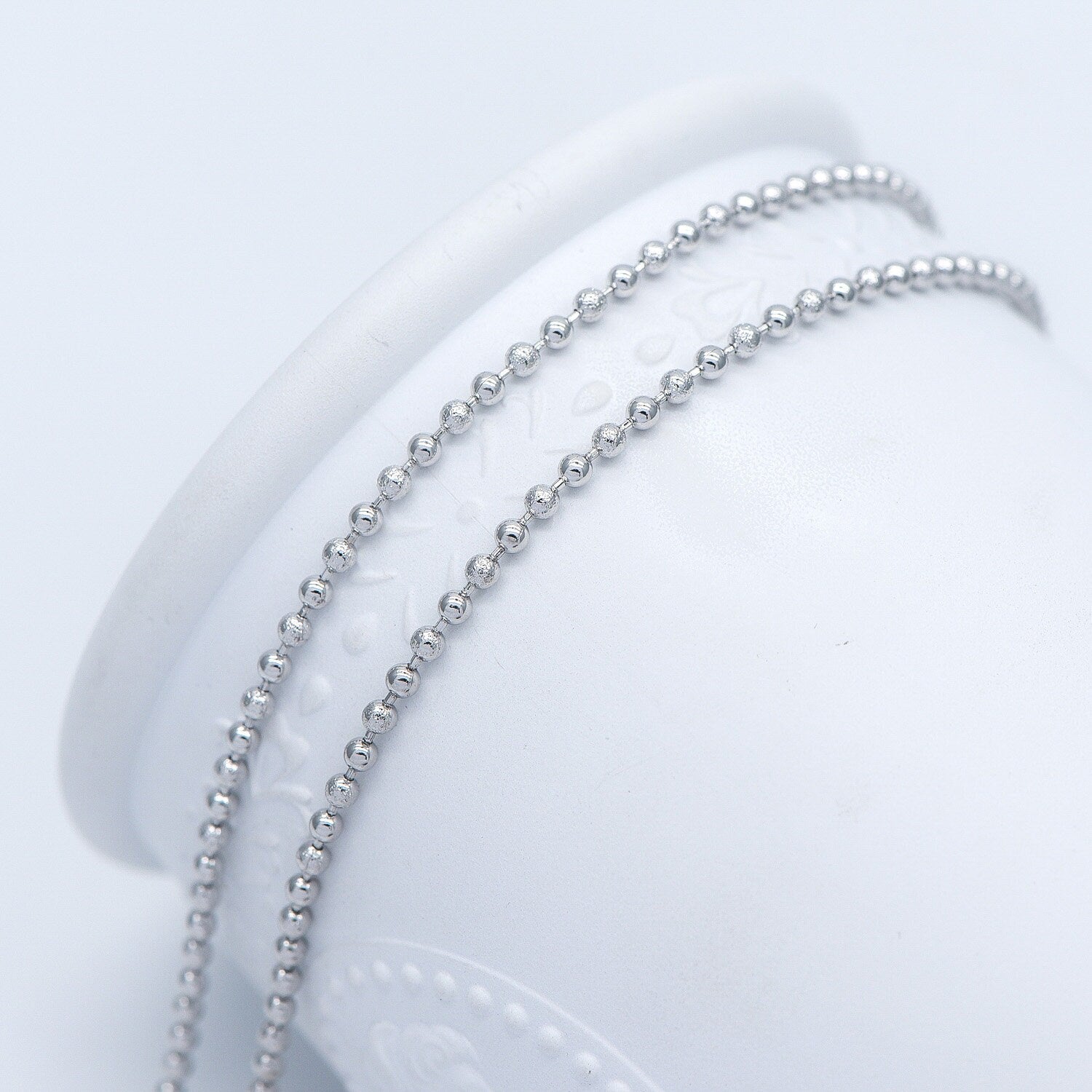 Silver tone Ball Chains 2.5mm, Matte/ Smooth Round Beaded Chain, Necklace Chain Wholesale (#LK-236-2)/ 1 Meter=3.3 ft