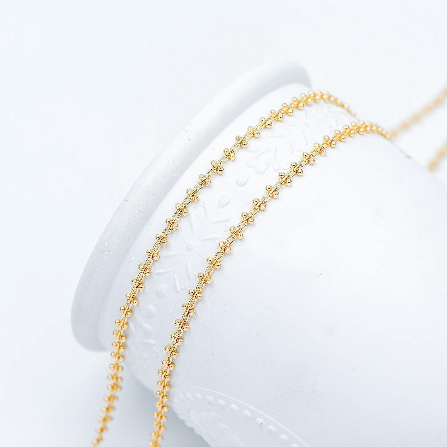 Gold/ Silver Tone Beaded Cable Chains 3.3mm, 18K Gold/ Rhodium plated Brass, Quality Specialty Chain Wholesale (#LK-237)/ 1 Meter=3.3 ft
