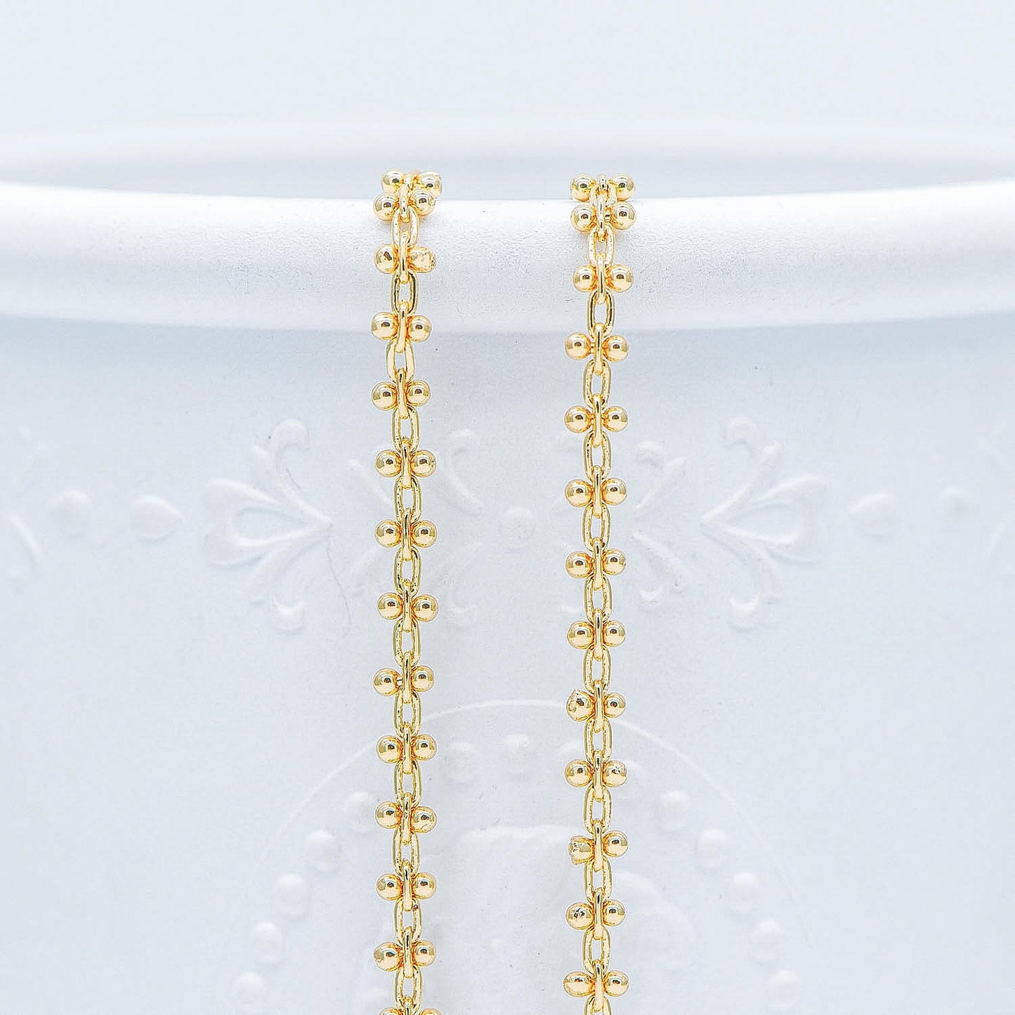 Gold/ Silver Tone Beaded Cable Chains 3.3mm, 18K Gold/ Rhodium plated Brass, Quality Specialty Chain Wholesale (#LK-237)/ 1 Meter=3.3 ft