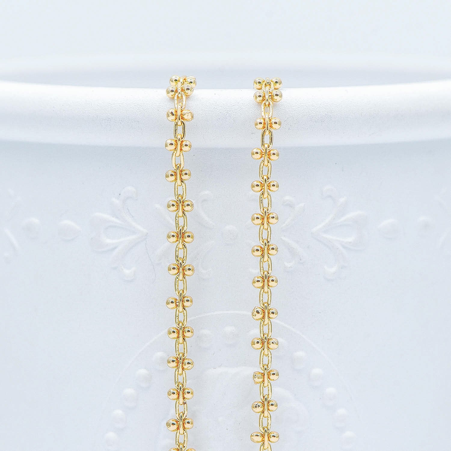 Gold/ Silver Tone Beaded Cable Chains 3.3mm, 18K Gold/ Rhodium plated Brass, Quality Specialty Chain Wholesale (#LK-237)/ 1 Meter=3.3 ft