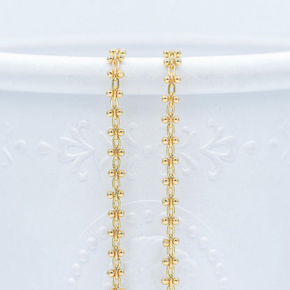 Gold/ Silver Tone Beaded Cable Chains 3.3mm, 18K Gold/ Rhodium plated Brass, Quality Specialty Chain Wholesale (#LK-237)/ 1 Meter=3.3 ft