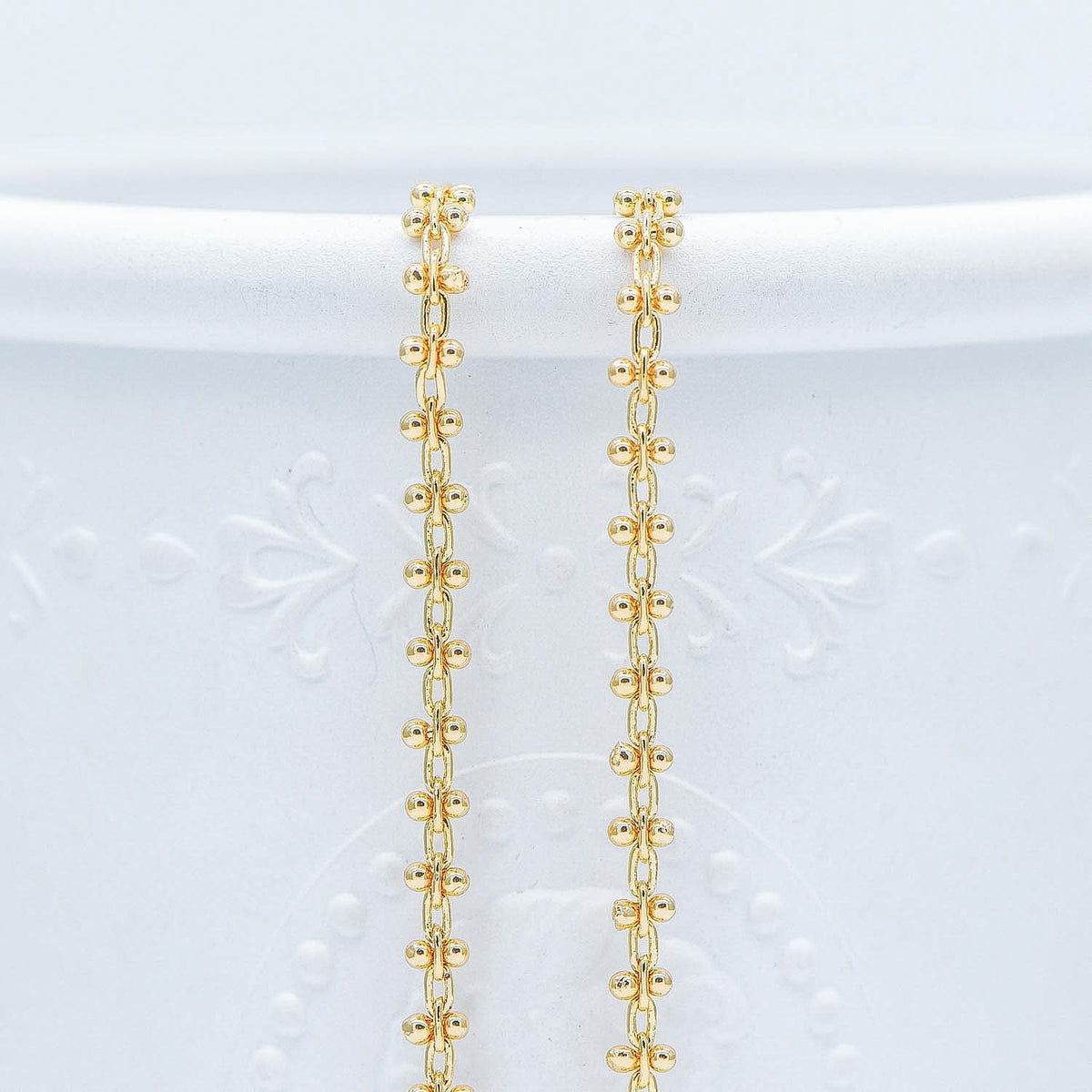 Gold/ Silver Tone Beaded Cable Chains 3.3mm, 18K Gold/ Rhodium plated Brass, Quality Specialty Chain Wholesale (#LK-237)/ 1 Meter=3.3 ft