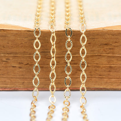 Gold/ Silver tone Flat Oval Cable Chains 4mm, 18K Gold/ Rhodium plated on Brass, Craft DIY Jewelry Chain Wholesale (#LK-238)/ 1 Meter=3.3 ft