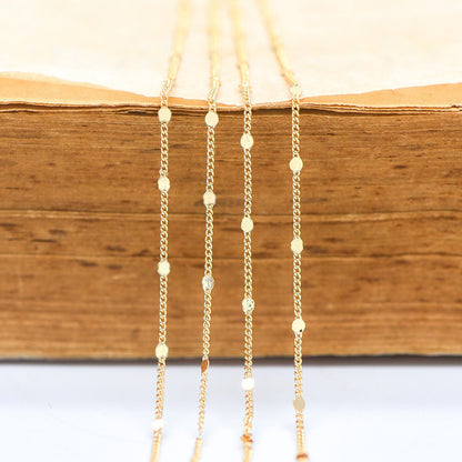 Tiny Gold/ Silver Tone Curb Chains, 0.9mm Thin Chain with 1.6mm Flat Disc, Delicate Chains for DIY Necklace (#LK-240)/ 1 Meter=3.3 ft