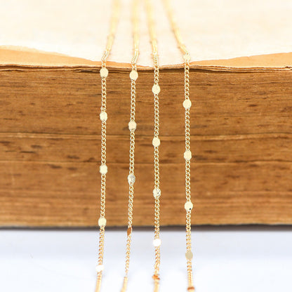 Tiny Gold/ Silver Tone Curb Chains, 0.9mm Thin Chain with 1.6mm Flat Disc, Delicate Chains for DIY Necklace (#LK-240)/ 1 Meter=3.3 ft