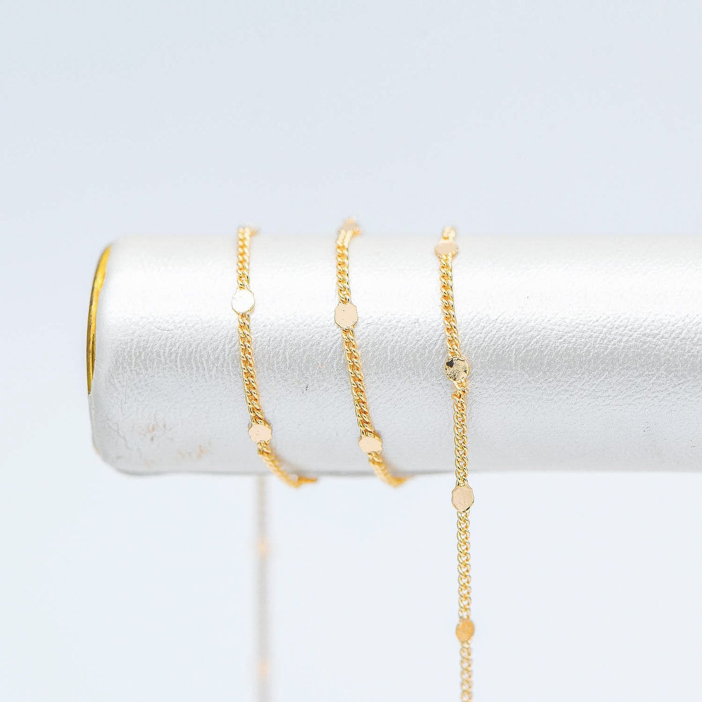 Tiny Gold/ Silver Tone Curb Chains, 0.9mm Thin Chain with 1.6mm Flat Disc, Delicate Chains for DIY Necklace (#LK-240)/ 1 Meter=3.3 ft