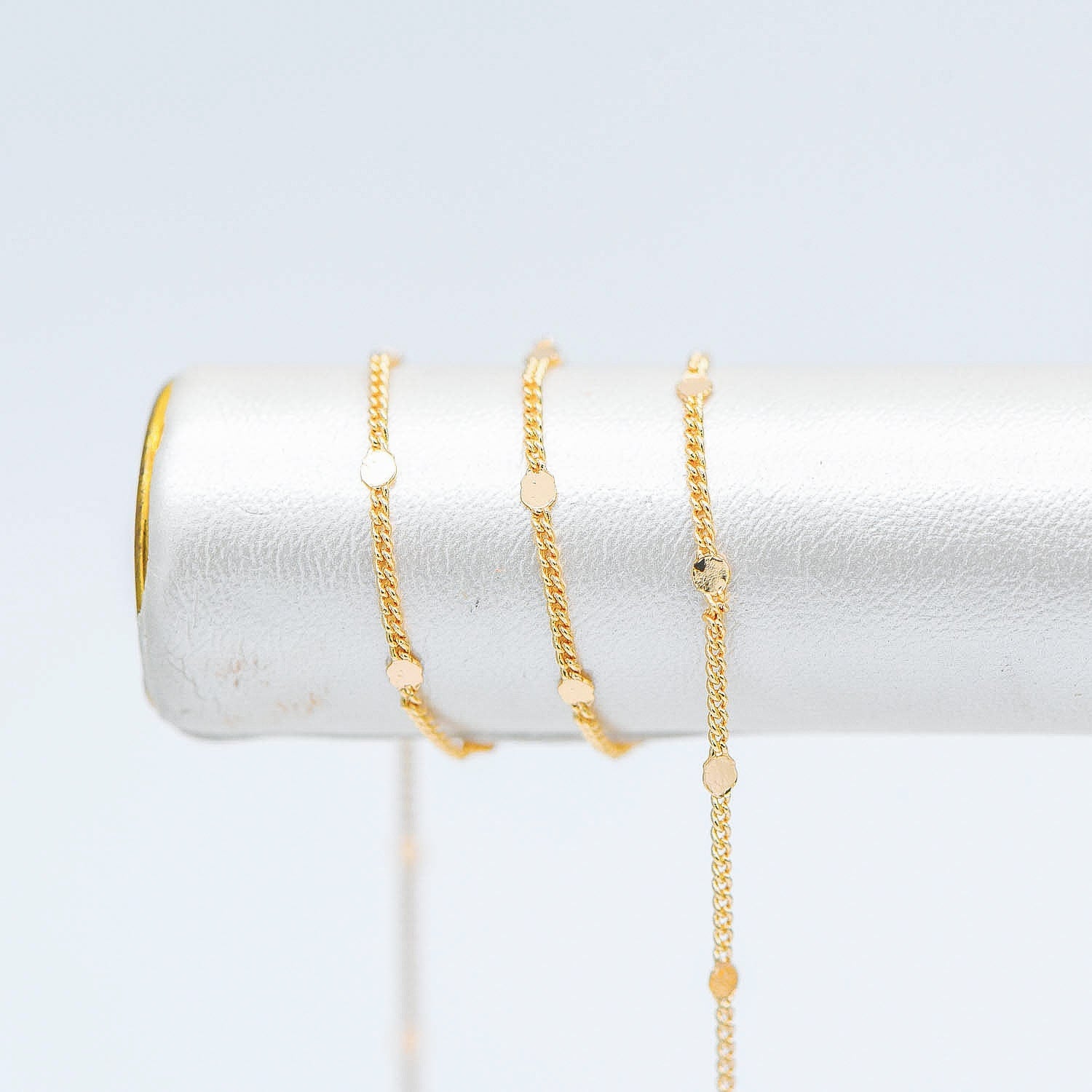 Tiny Gold/ Silver Tone Curb Chains, 0.9mm Thin Chain with 1.6mm Flat Disc, Delicate Chains for DIY Necklace (#LK-240)/ 1 Meter=3.3 ft