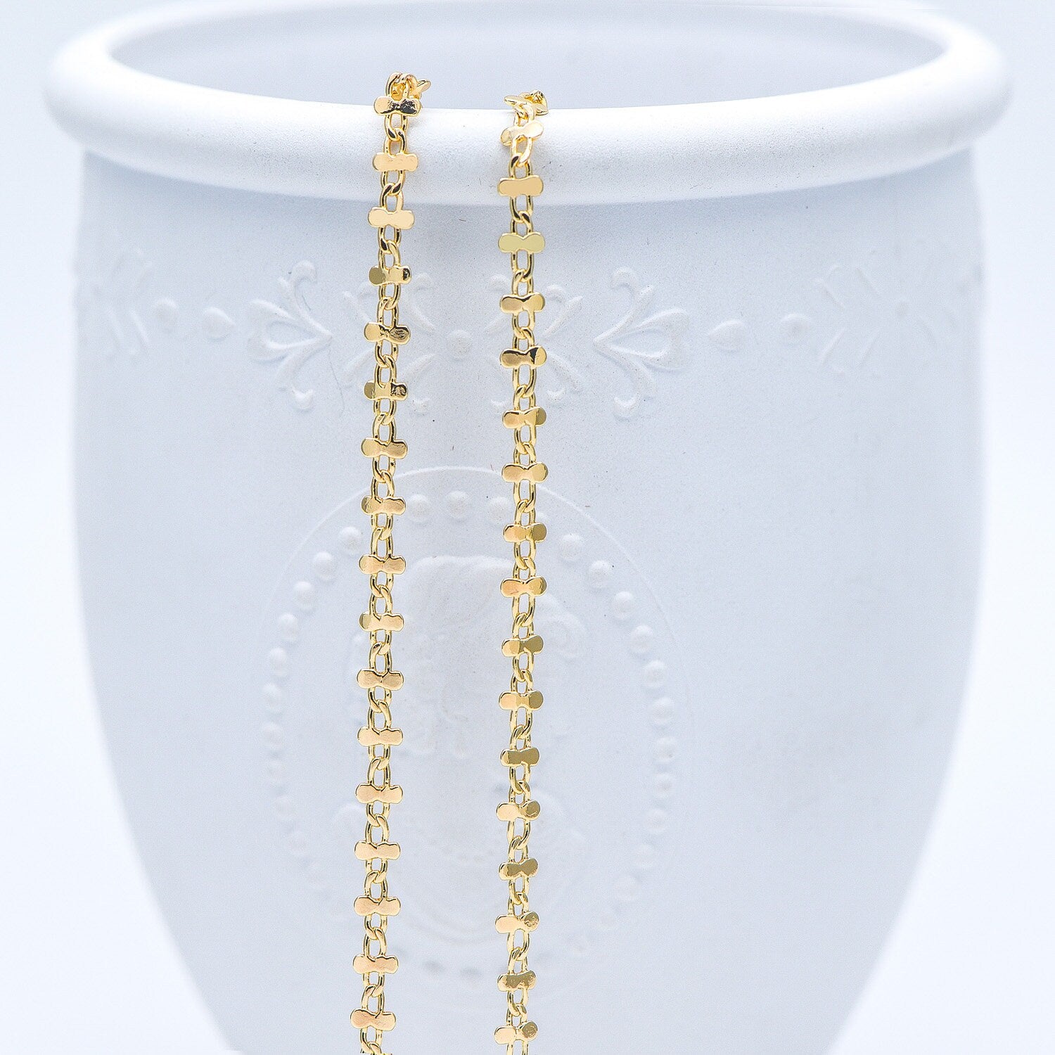 Gold plated Brass Link Chains 3.6mm, Floral Specialty Chains for DIY Necklace (#LK-242-1)/ 1 Meter=3.3 ft