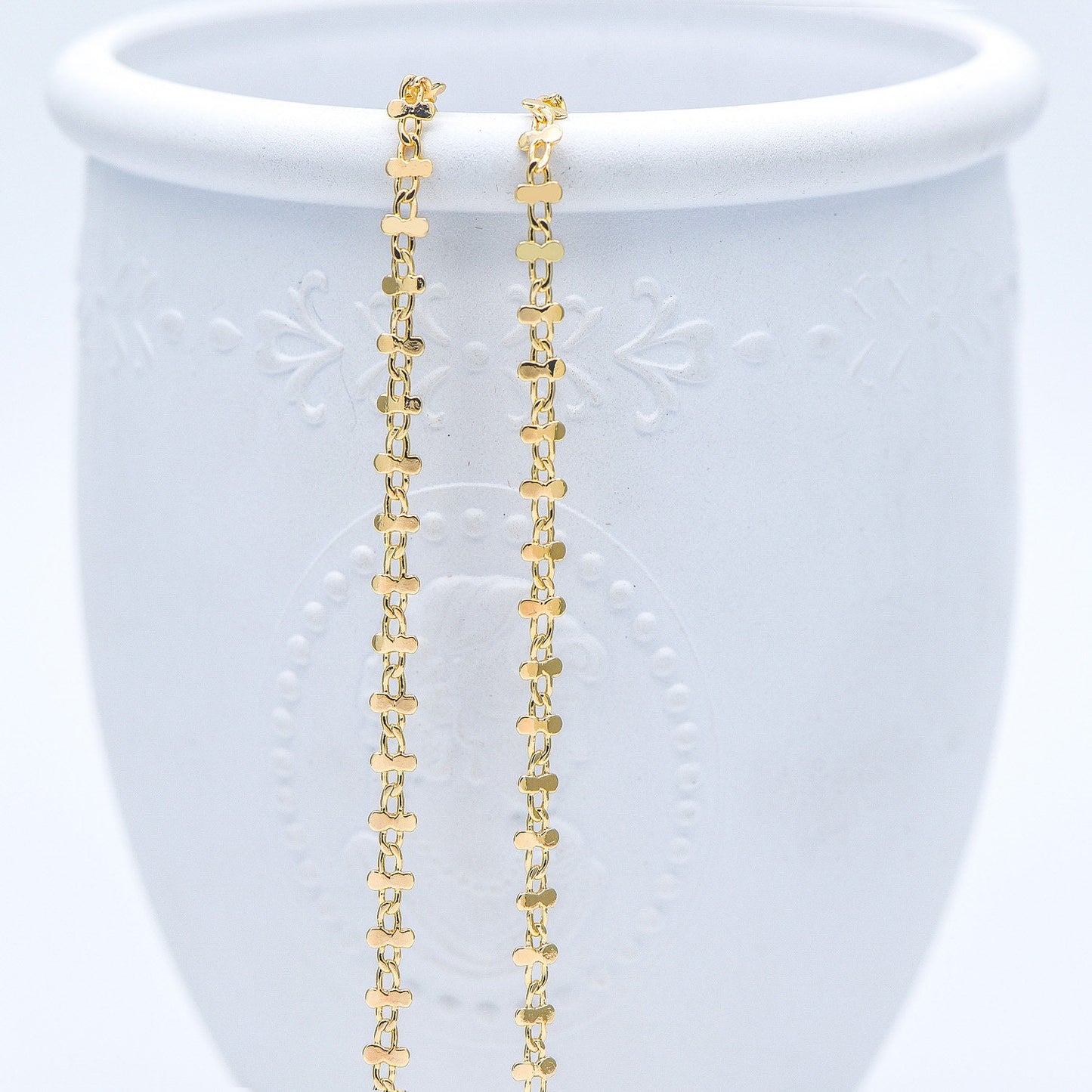 Gold plated Brass Link Chains 3.6mm, Floral Specialty Chains for DIY Necklace (#LK-242-1)/ 1 Meter=3.3 ft