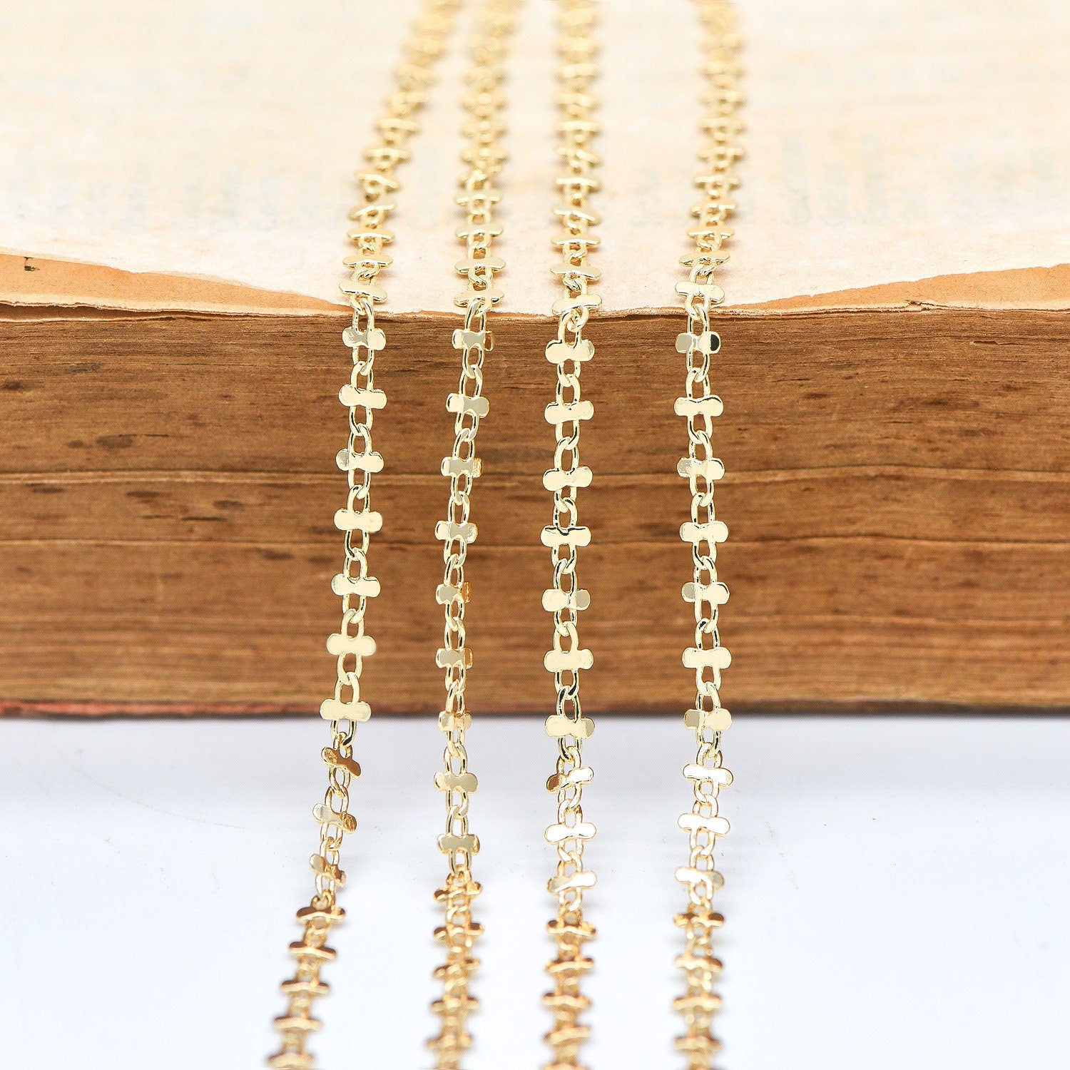 Gold plated Brass Link Chains 3.6mm, Floral Specialty Chains for DIY Necklace (#LK-242-1)/ 1 Meter=3.3 ft