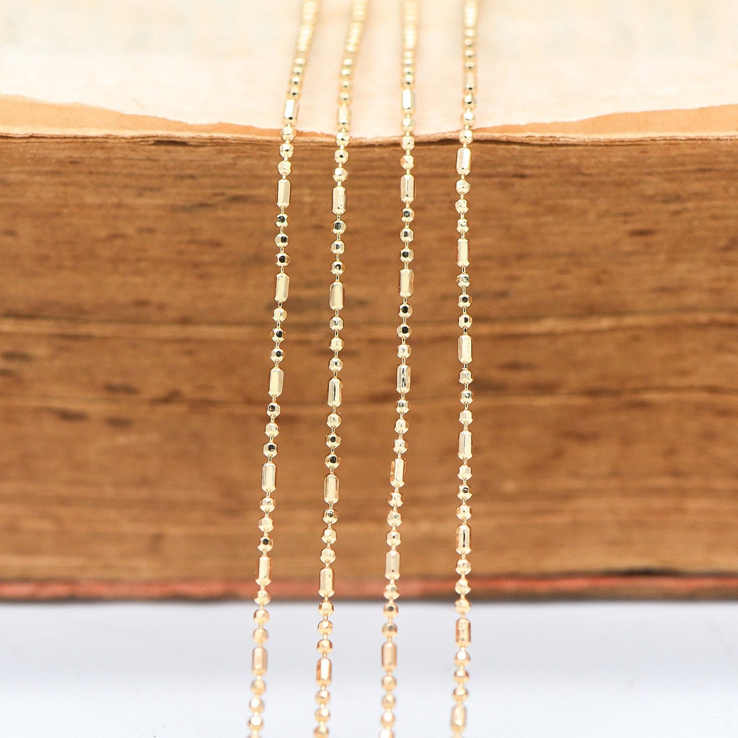 Gold/ Silver Ball Chains 1mm, DIY Necklace Chain Wholesale, 18K Gold/ Rhodium plated Brass Bar Chains (#LK-243)/ 1 Meter=3.3 ft
