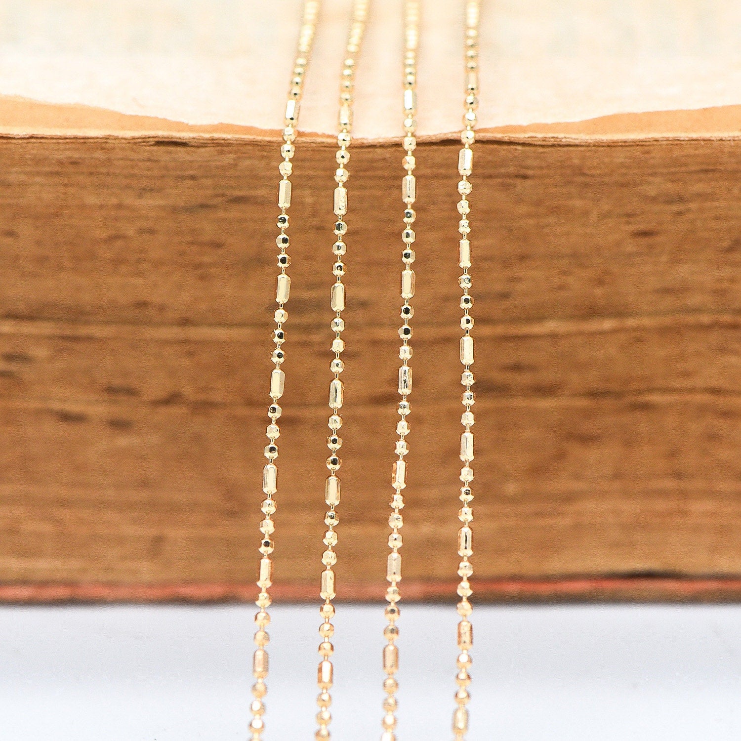 Gold/ Silver Ball Chains 1mm, DIY Necklace Chain Wholesale, 18K Gold/ Rhodium plated Brass Bar Chains (#LK-243)/ 1 Meter=3.3 ft