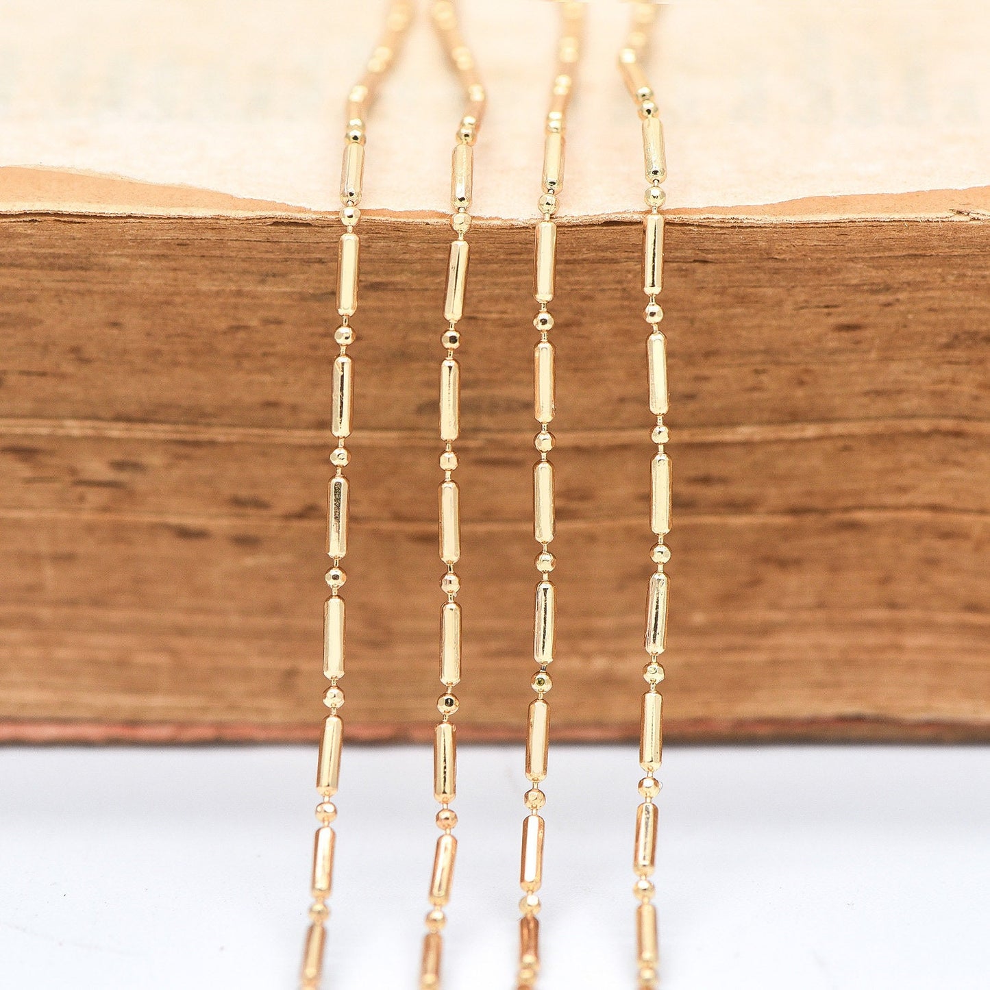 Gold Bar and Ball Chains 1.3mm, DIY Necklace Chain Wholesale (#LK-244-1)/ 1 Meter=3.3 ft