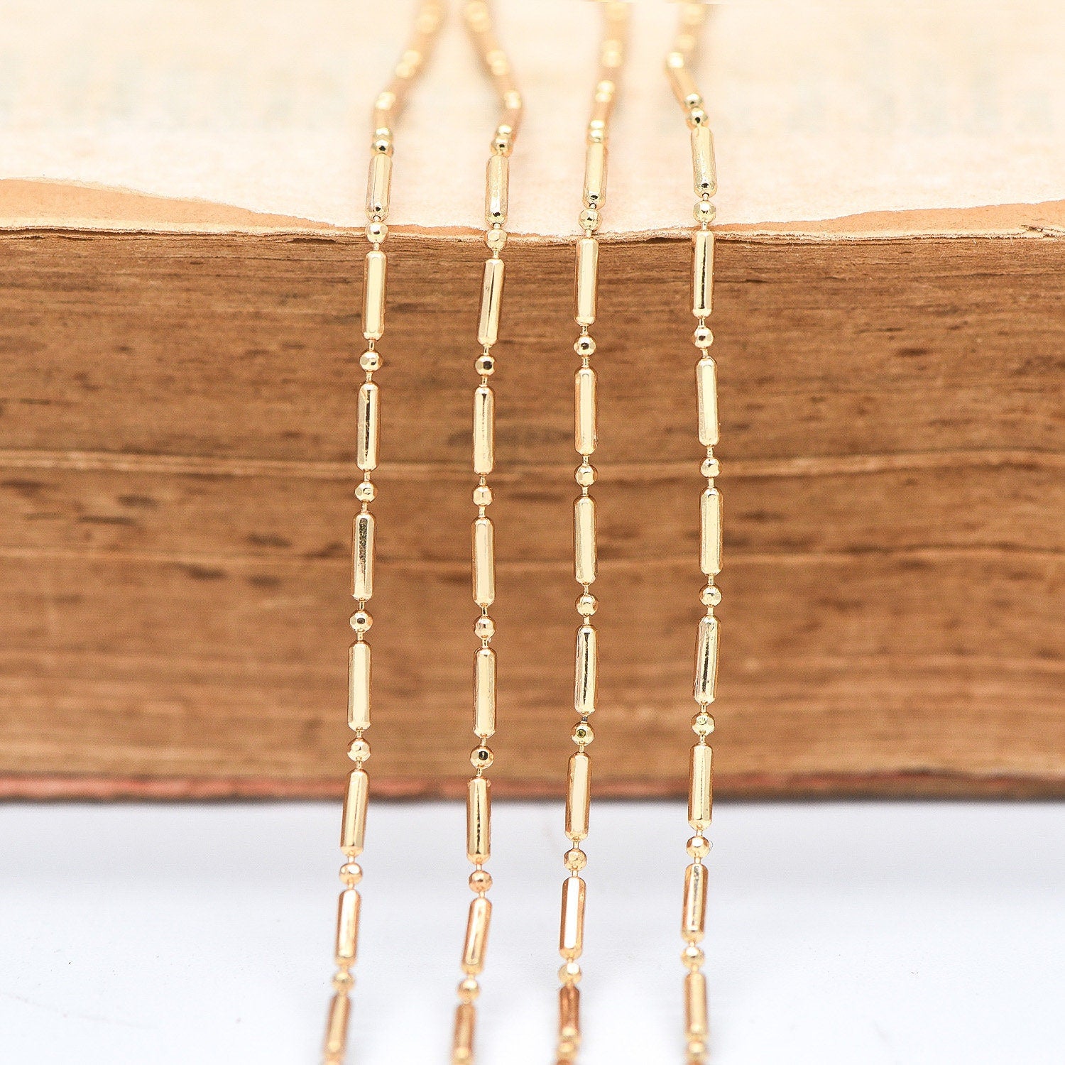 Gold Bar and Ball Chains 1.3mm, DIY Necklace Chain Wholesale (#LK-244-1)/ 1 Meter=3.3 ft