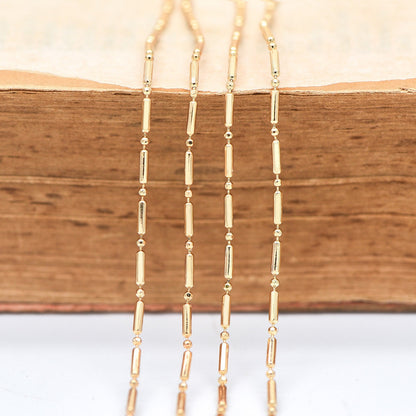Gold Bar and Ball Chains 1.3mm, DIY Necklace Chain Wholesale (#LK-244-1)/ 1 Meter=3.3 ft