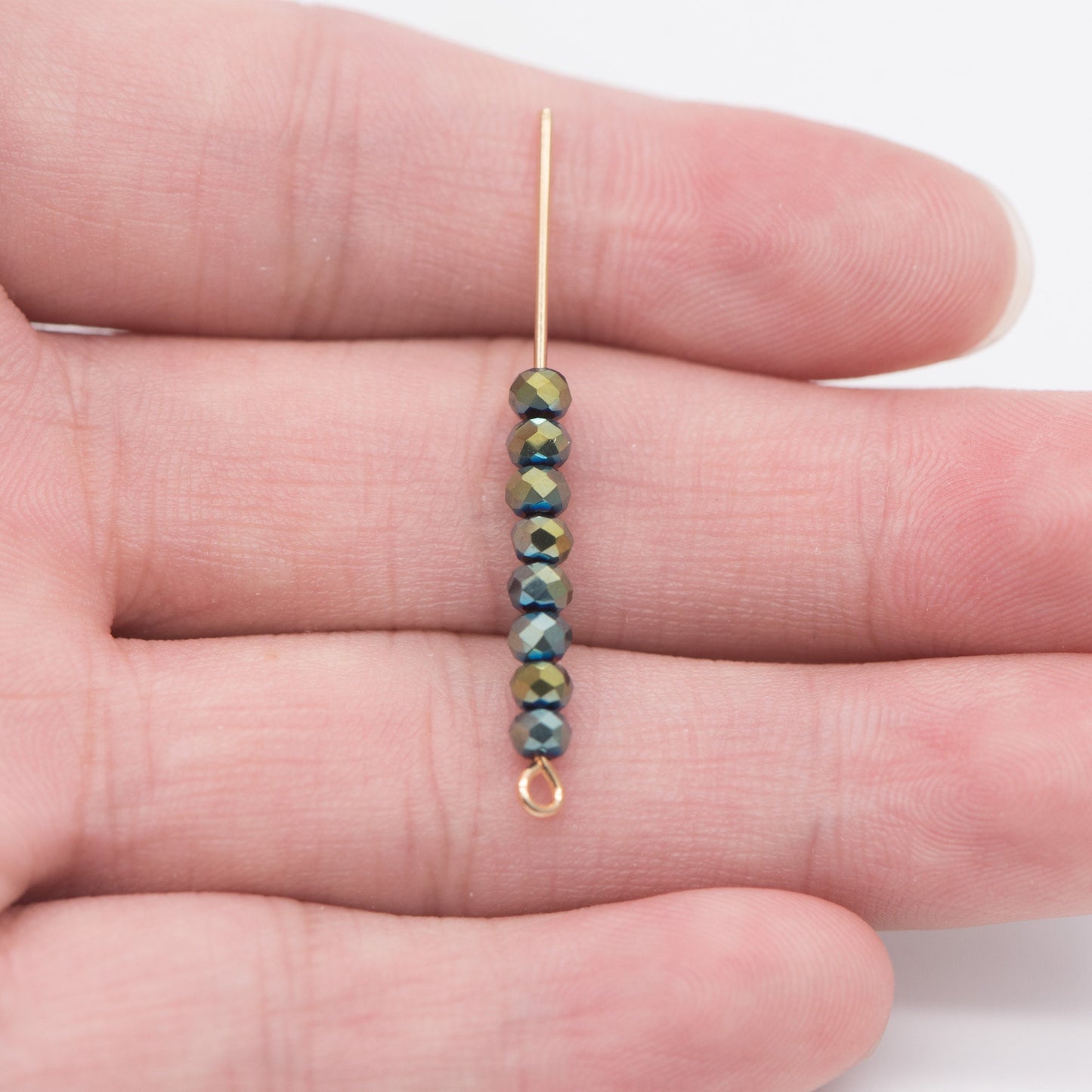 Crystal Glass Rondelle Faceted Tiny beads 2x3mm, Metallic Color Green (#BZ03-61) (A set of 125 beads)