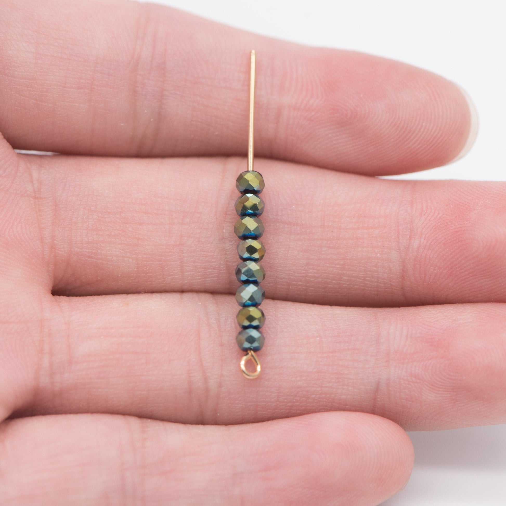 Crystal Glass Rondelle Faceted Tiny beads 2x3mm, Metallic Color Green (#BZ03-61) (A set of 125 beads)