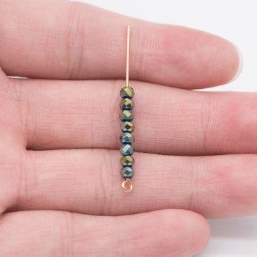 Crystal Glass Rondelle Faceted Tiny beads 2x3mm, Metallic Color Green (#BZ03-61) (A set of 125 beads)