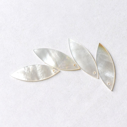 10pcs Mother of Pearl Leaf Charms, White MOP Shell Oval Pendants 23mm (#V1341)