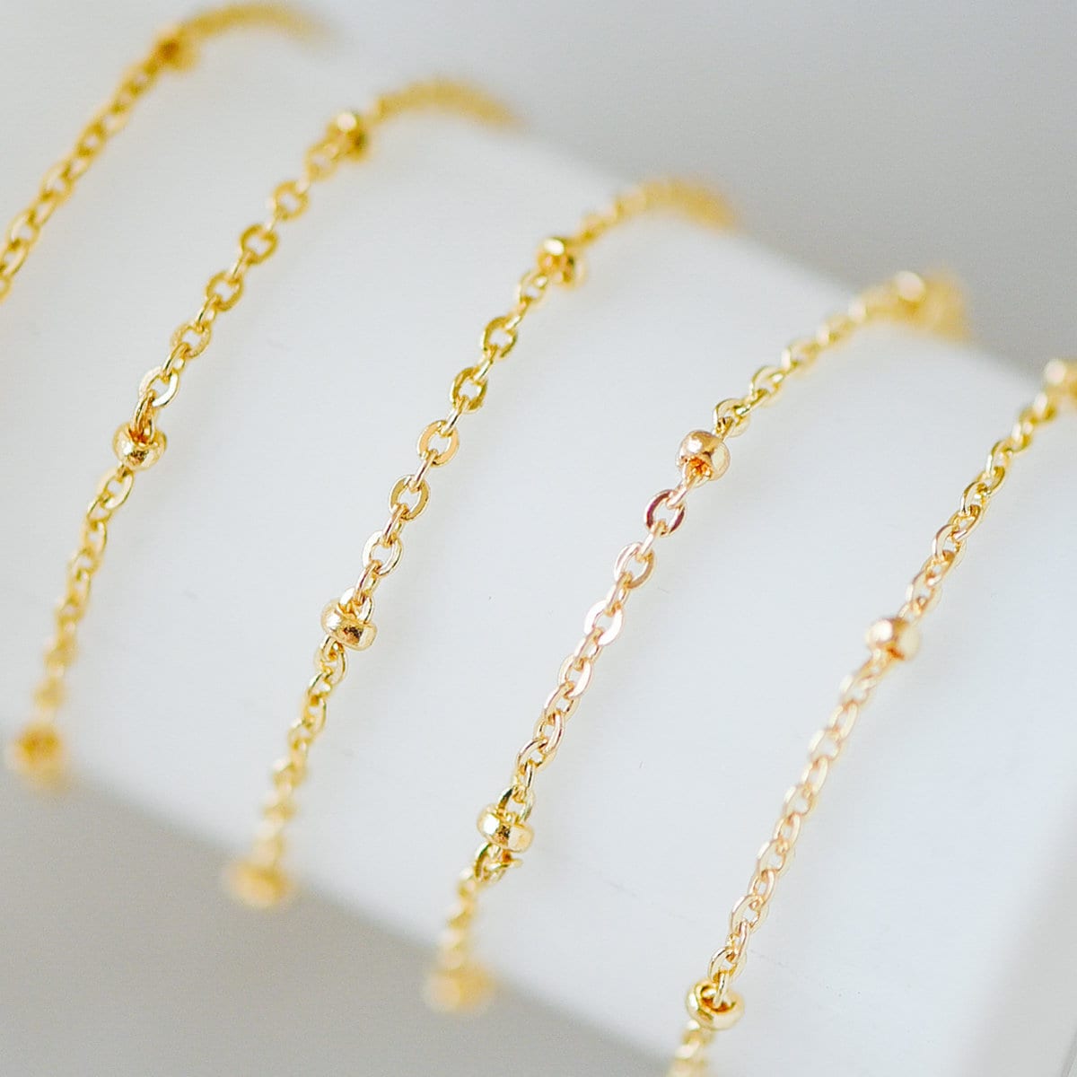 Gold/ Rhodium plated Brass Satellite Chains, 1.3mm Chain with 2mm Rondelle Beads, DIY Necklace Chain Wholesale (#LK-125)/ 1 Meter=3.3 ft