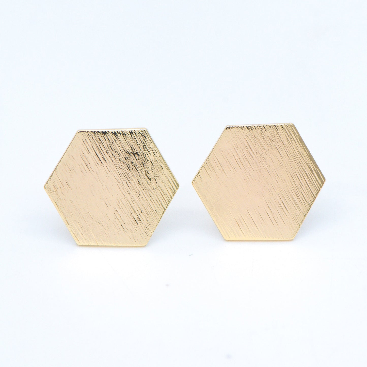 10pcs Brushed Gold Ear Post with Loops Real Gold Plated Brass, Hexagon Geometric Stud Earrings (GB-644)
