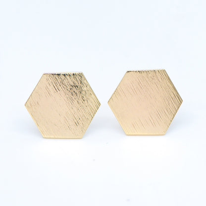 10pcs Brushed Gold Ear Post with Loops Real Gold Plated Brass, Hexagon Geometric Stud Earrings (GB-644)