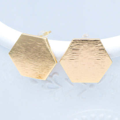 10pcs Brushed Gold Ear Post with Loops Real Gold Plated Brass, Hexagon Geometric Stud Earrings (GB-644)