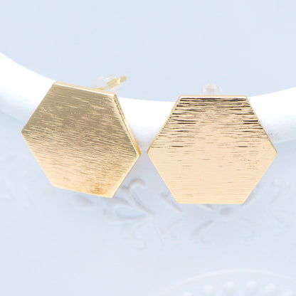 10pcs Brushed Gold Ear Post with Loops Real Gold Plated Brass, Hexagon Geometric Stud Earrings (GB-263-C)