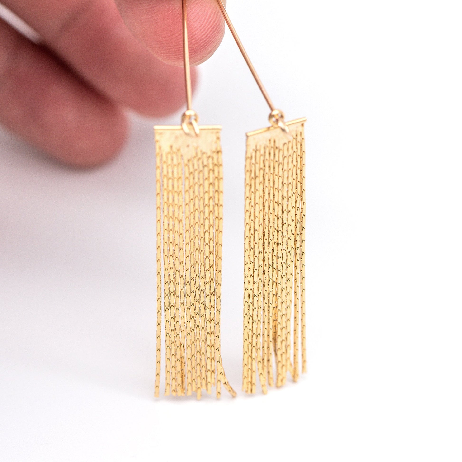4pcs Gold/ Silver tone Chain Tassels 47x9mm, Gold/ Rhodium plated Brass Tassel Charm Pendants (GB-945-F)