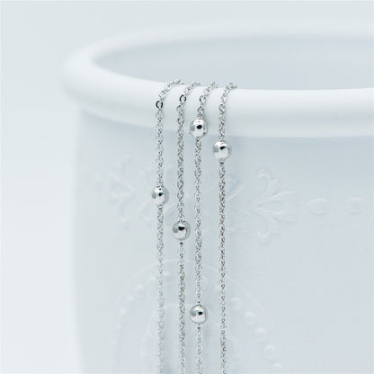 Silver tone Satellite Chains, 1.2mm Chain with 3mm Round Beads, Rhodium plated Brass Beaded Cable Chain (#LK-225-2)/ 1 Meter=3.3 ft