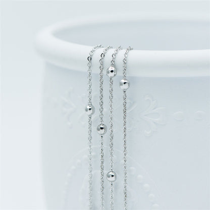 Silver tone Satellite Chains, 1.2mm Chain with 3mm Round Beads, Rhodium plated Brass Beaded Cable Chain (#LK-225-2)/ 1 Meter=3.3 ft