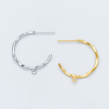 10pcs Gold/ Rhodium plated Brass Earring Posts, Gold/ Silver tone Circle Stud Earring with Ring/Loop, Circle Size 24mm (GB-535)