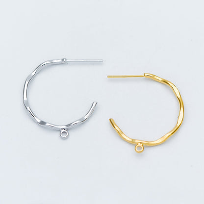 10pcs Gold/ Rhodium plated Brass Earring Posts, Gold/ Silver tone Circle Stud Earring with Ring/Loop, Circle Size 24mm (GB-535)